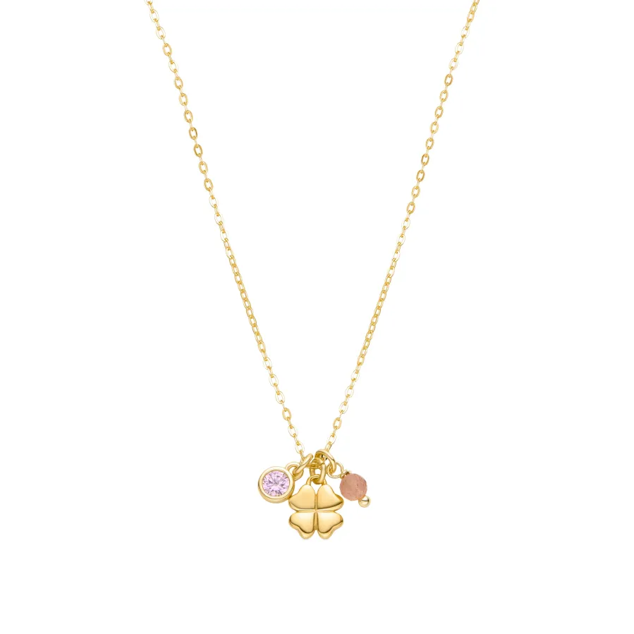 Collar de Plata de Ley 925 con Circonita Rosa acabado en oro amarillo 18K - Douala