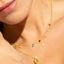Collar de Plata de Ley 925 con Circonita Rosa acabado en oro amarillo 18K - Douala