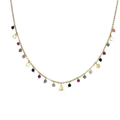 Collar de Plata de Ley 925 con Cristal Multicolor acabado en oro amarillo 18K - Natsad