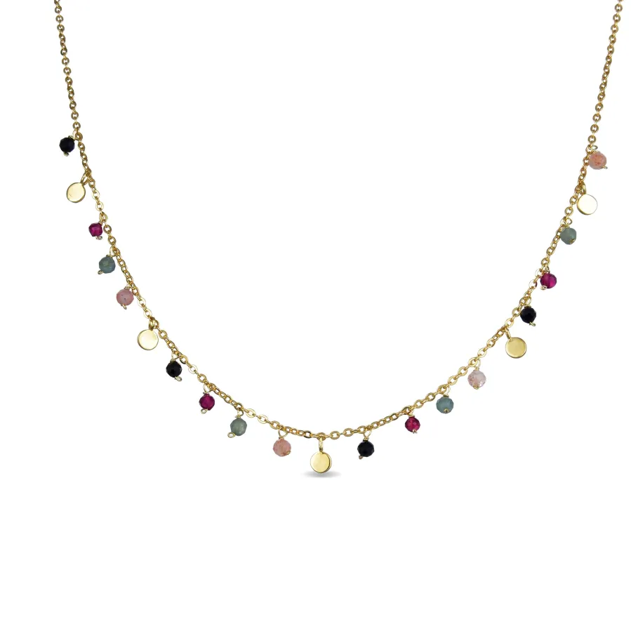 Collar de Plata de Ley 925 con Cristal Multicolor acabado en oro amarillo 18K - Natsad