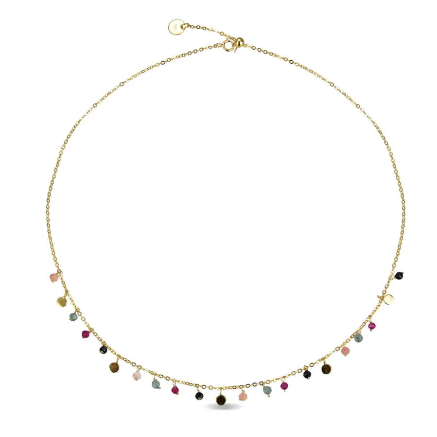 Collar de Plata de Ley 925 con Cristal Multicolor acabado en oro amarillo 18K - Natsad