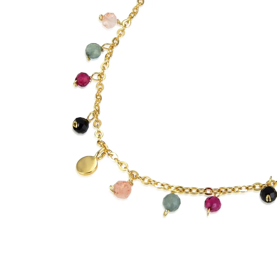 Collar de Plata de Ley 925 con Cristal Multicolor acabado en oro amarillo 18K - Natsad