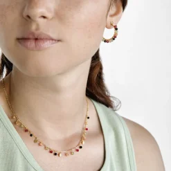 Collar de Plata de Ley 925 con Cristal Multicolor acabado en oro amarillo 18K - Natsad
