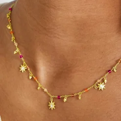 Collar de Plata de Ley 925 con Cristal Multicolor acabado en oro amarillo 18K - Sekhay