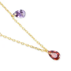 Collar de Plata de Ley 925 con Circonita Multicolor acabado en oro amarillo 18K - Lukza
