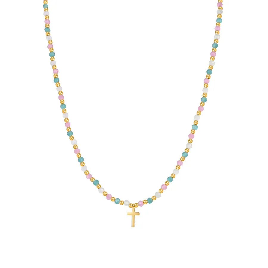 Collar de Plata de Ley 925 con Cristal Multicolor acabado en oro amarillo 18K - Liwa