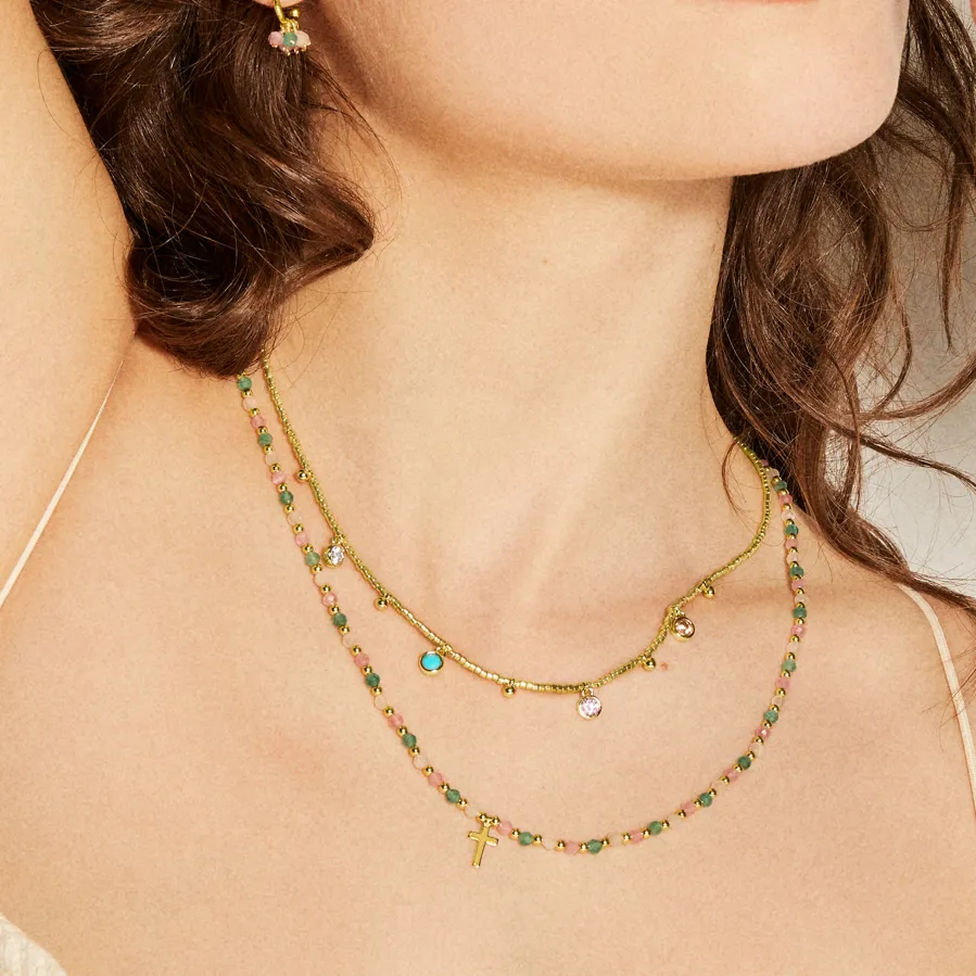 Collar de Plata de Ley 925 con Cristal Multicolor acabado en oro amarillo 18K - Liwa
