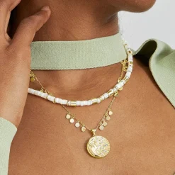 Collar de Plata de Ley 925 con Madreperla Blanca acabado en oro amarillo 18K - Wicoy