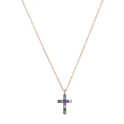Collar de Plata de Ley 925 con Circonita Multicolor acabado en oro rosa 18K - Kon