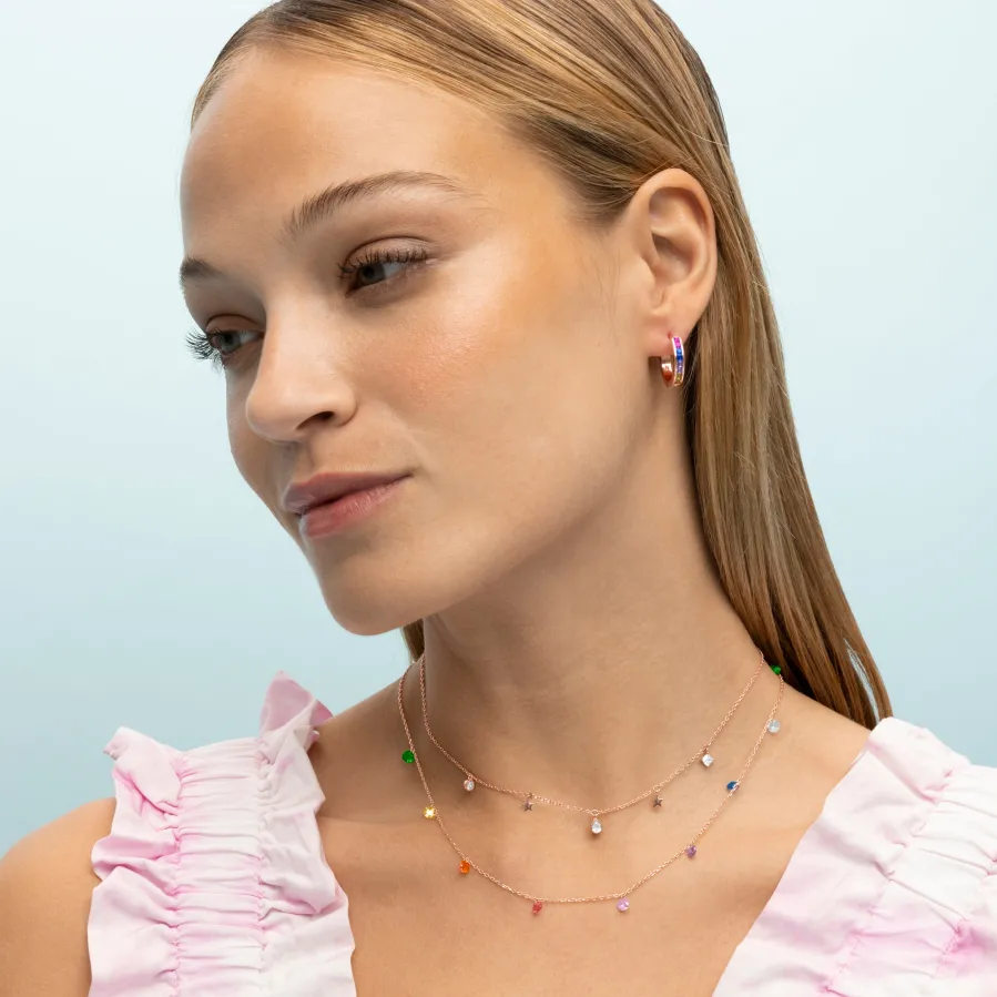 Collar de Plata de Ley 925 con Circonita Multicolor acabado en oro rosa 18K - Rolcon
