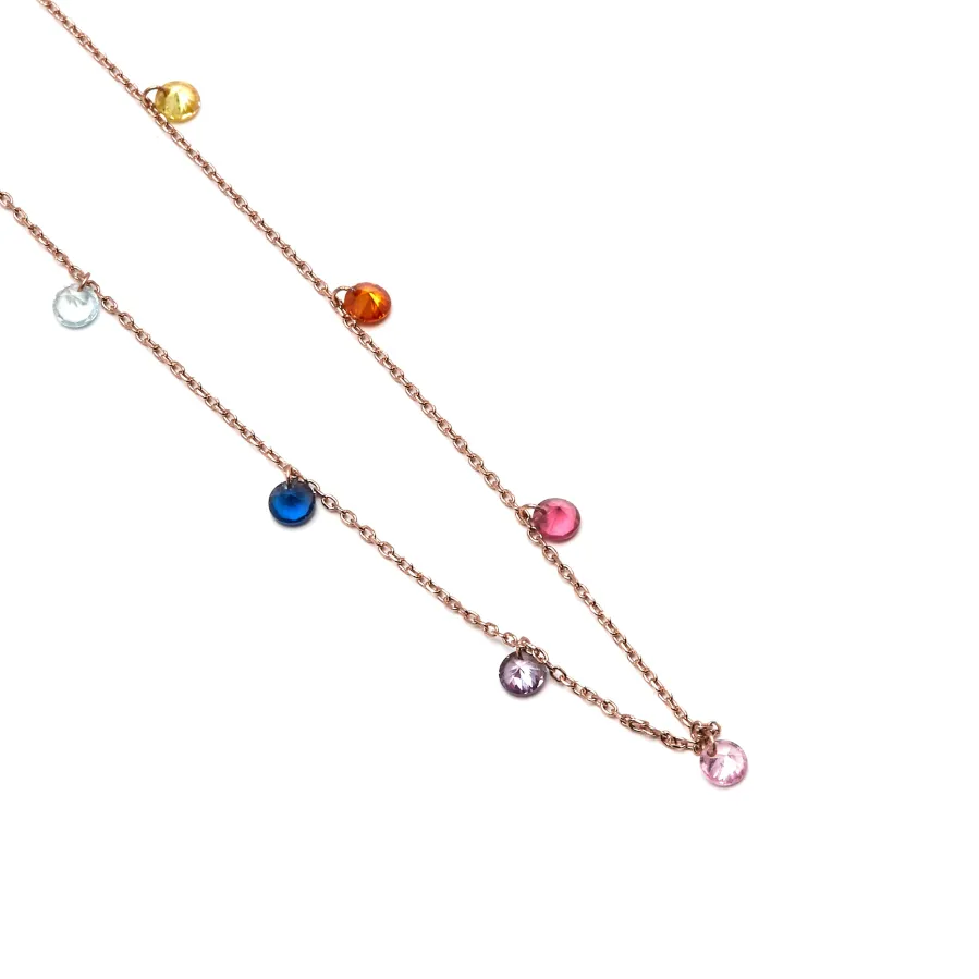 Collar de Plata de Ley 925 con Circonita Multicolor acabado en oro rosa 18K - Rolcon