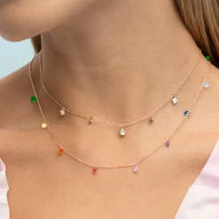 Collar de Plata de Ley 925 con Circonita Multicolor acabado en oro rosa 18K - Rolcon