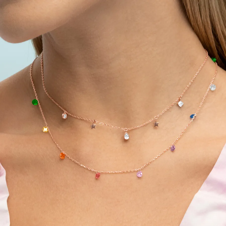 Collar de Plata de Ley 925 con Circonita Multicolor acabado en oro rosa 18K - Rolcon