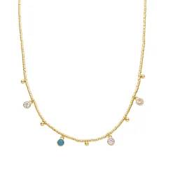 Collar de Plata de Ley 925 con Circonita Multicolor acabado en oro amarillo 18K - Mali