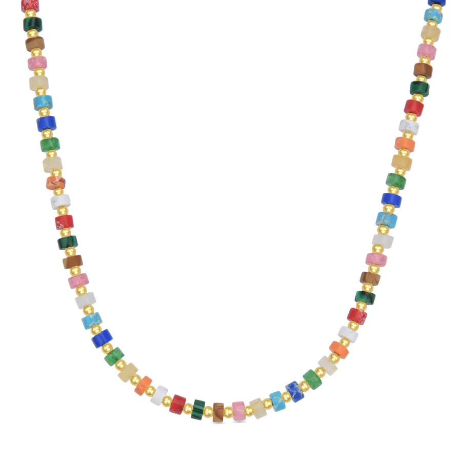 Collar de Plata de Ley 925 con Cristal Multicolor acabado en oro amarillo 18K - Ihun