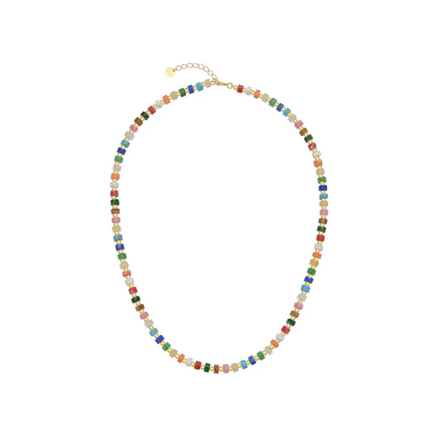 Collar de Plata de Ley 925 con Cristal Multicolor acabado en oro amarillo 18K - Ihun