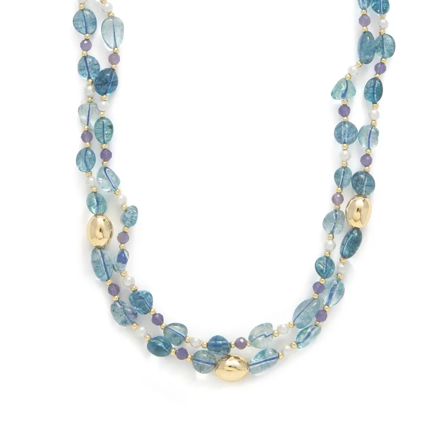 Collar de Plata de Ley 925 y Cristal Azul acabado en oro amarillo 18k - Aswudi