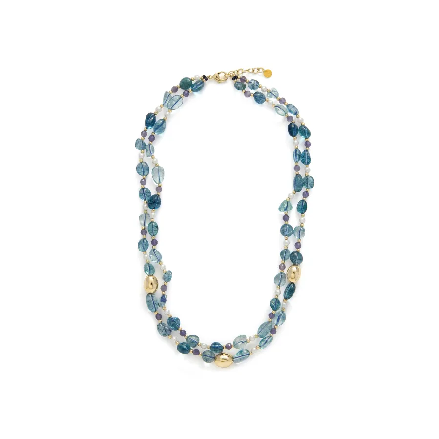 Collar de Plata de Ley 925 y Cristal Azul acabado en oro amarillo 18k - Aswudi