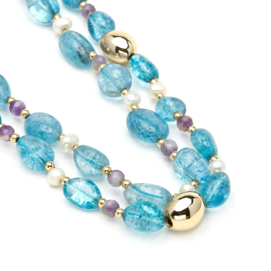 Collar de Plata de Ley 925 y Cristal Azul acabado en oro amarillo 18k - Aswudi