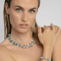 Collar de Plata de Ley 925 y Cristal Azul acabado en oro amarillo 18k - Aswudi