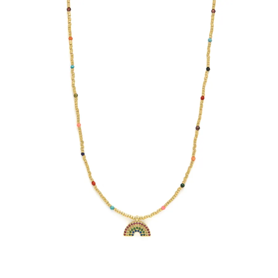 Collar de Plata de Ley 925 y Circonita Multicolor acabado en oro amarillo 18k - Nivart
