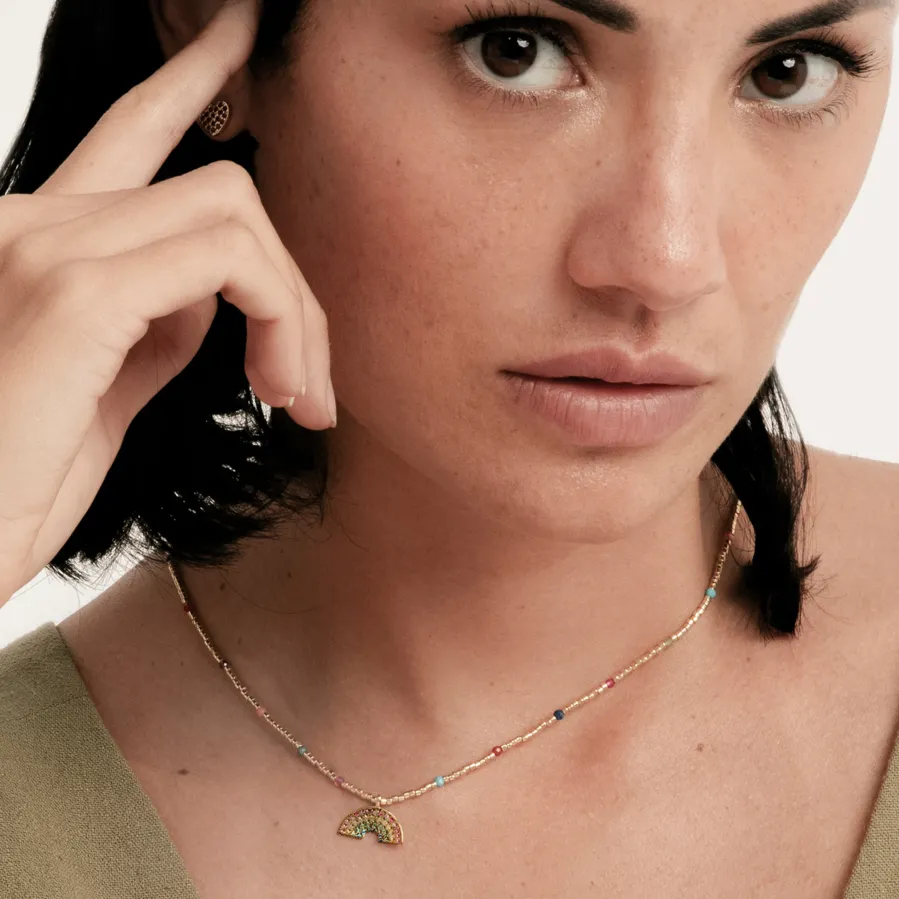 Collar de Plata de Ley 925 y Circonita Multicolor acabado en oro amarillo 18k - Nivart
