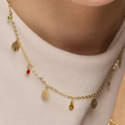 Collar de Plata de Ley 925 y Circonita Multicolor acabado oro amarillo de 18k - Shapio
