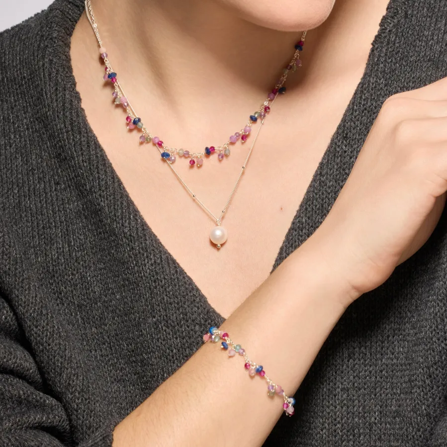 Collar de Plata de Ley 925 y Cristal Rosa acabado rodio - Colir