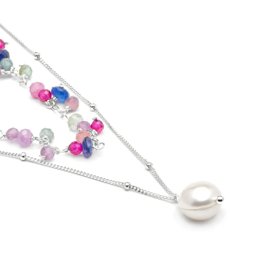 Collar de Plata de Ley 925 y Cristal Rosa acabado rodio - Colir