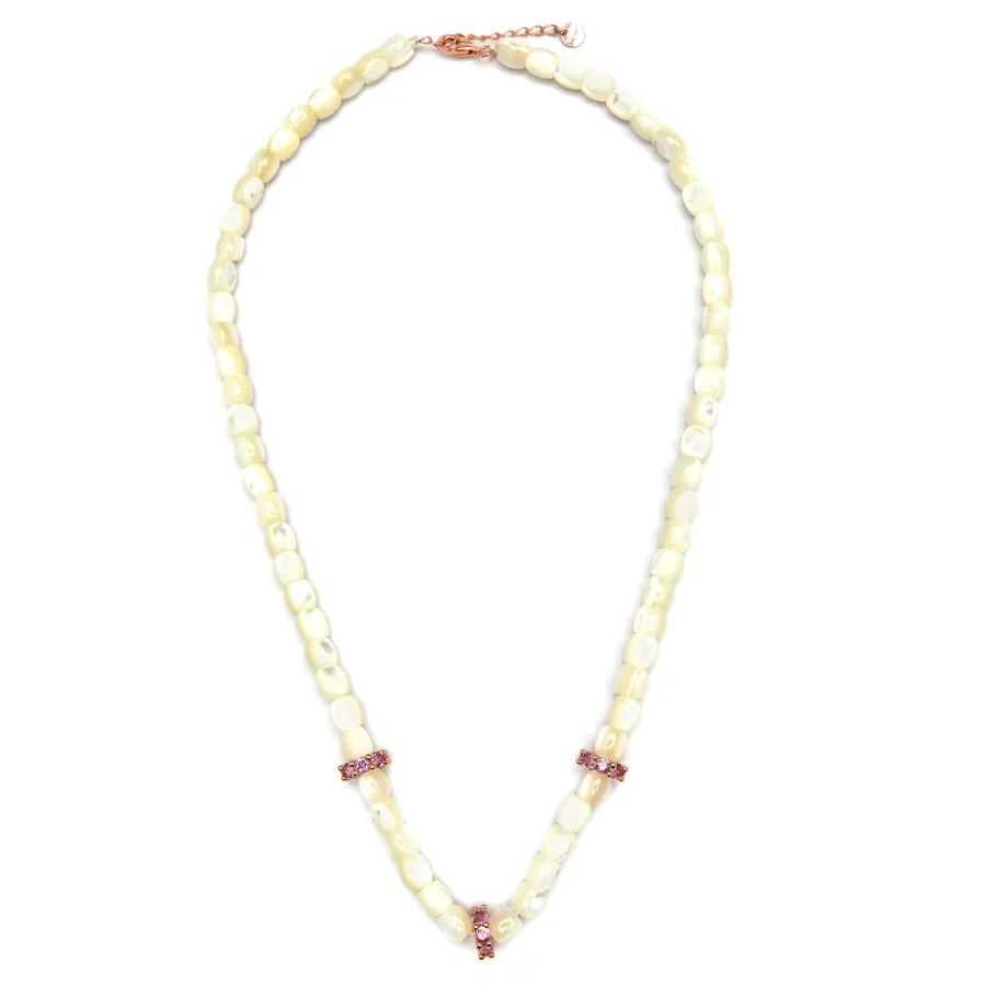 Collar de Plata de Ley 925 y Madreperla Blanca acabado oro amarillo de 18k - Fyro
