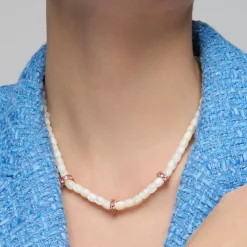 Collar de Plata de Ley 925 y Madreperla Blanca acabado oro amarillo de 18k - Fyro