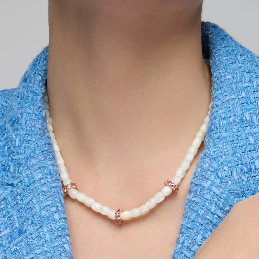 Collar de Plata de Ley 925 y Madreperla Blanca acabado oro amarillo de 18k - Fyro