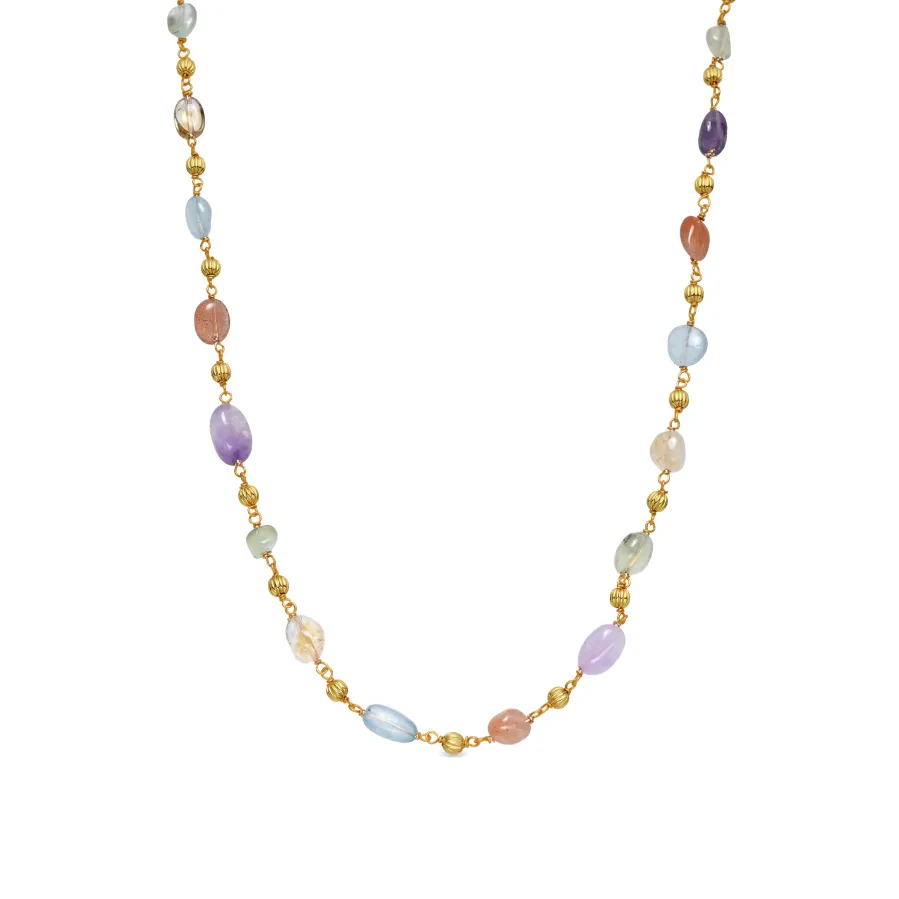 Collar de Plata de Ley 925 y Multicolor Piedra Natural acabado en oro amarillo de 18k - Sariel