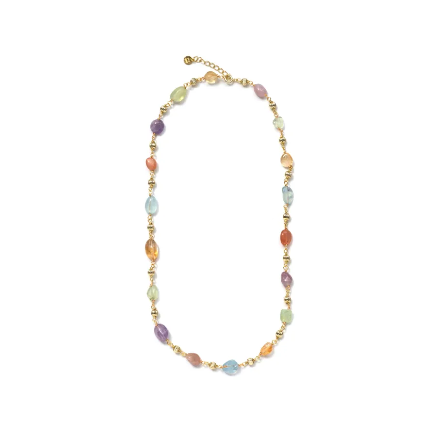 Collar de Plata de Ley 925 y Multicolor Piedra Natural acabado en oro amarillo de 18k - Sariel
