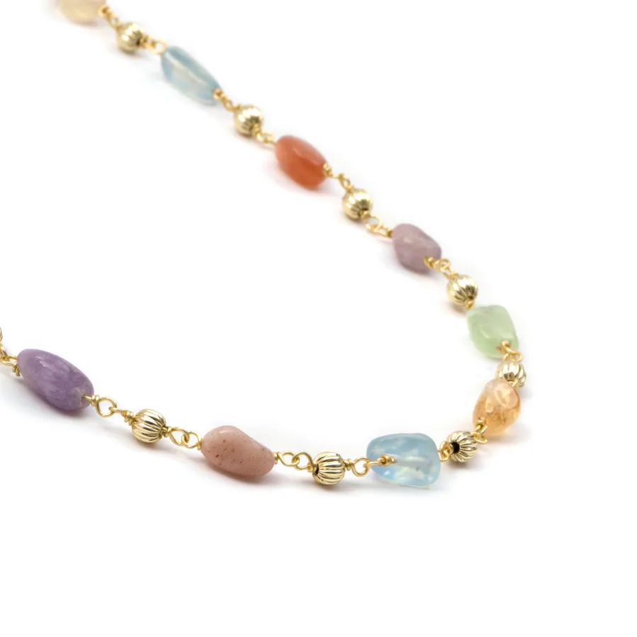 Collar de Plata de Ley 925 y Multicolor Piedra Natural acabado en oro amarillo de 18k - Sariel