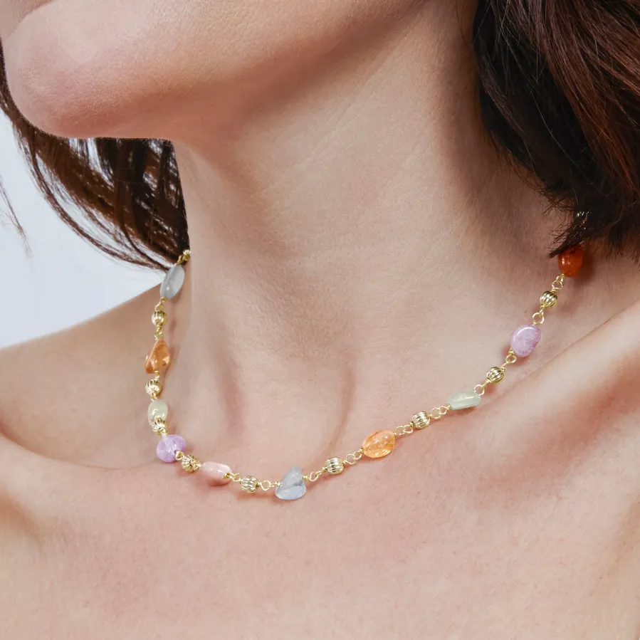Collar de Plata de Ley 925 y Multicolor Piedra Natural acabado en oro amarillo de 18k - Sariel
