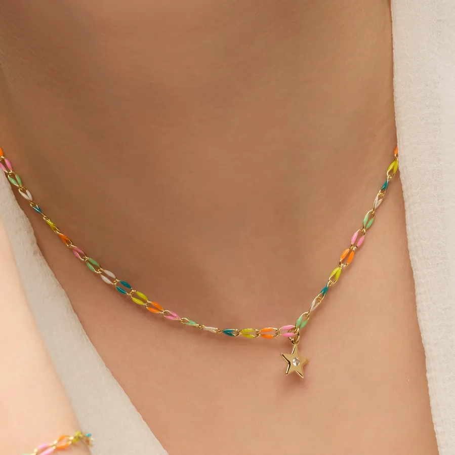 Collar de Plata de Ley 925 y Lacado Multicolor acabado oro amarillo de 18k - Saukha