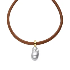 Collar de Plata de Ley 925 y Perla Blanca acabado oro amarillo de 18k - Abongo