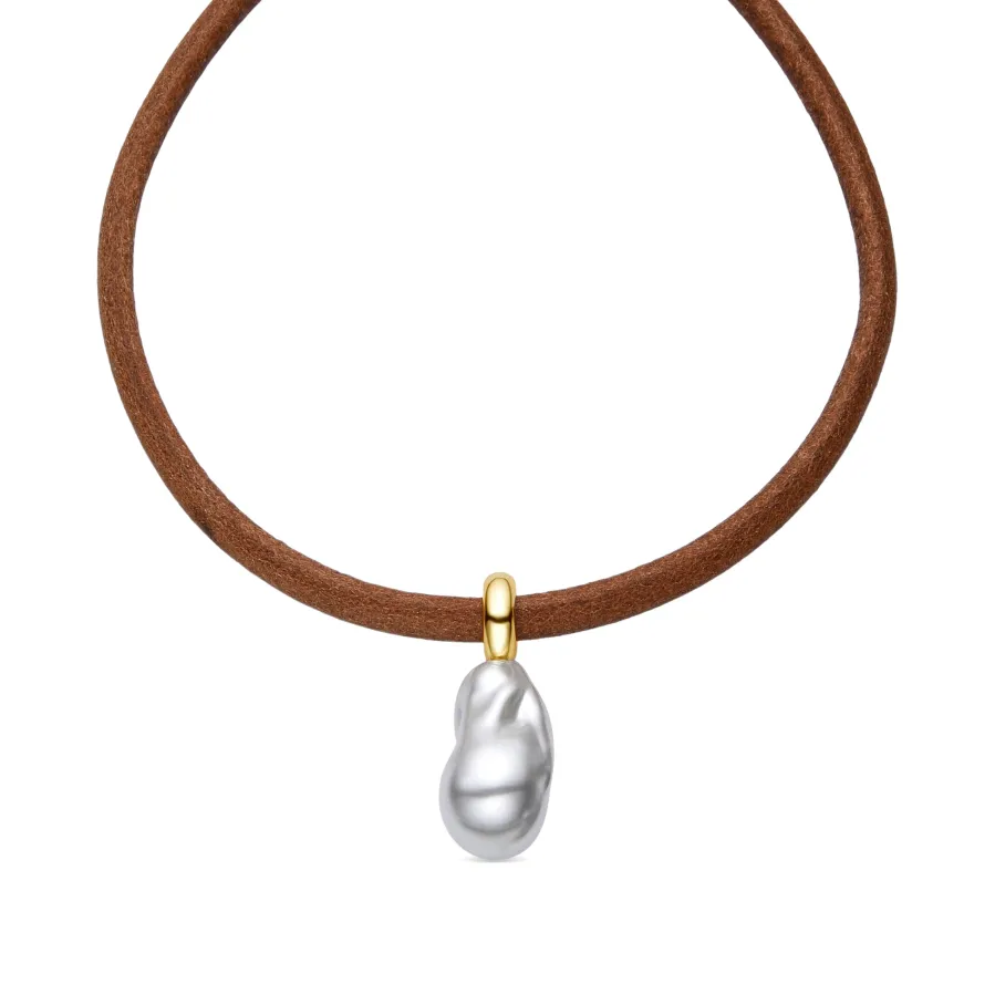 Collar de Plata de Ley 925 y Perla Blanca acabado oro amarillo de 18k - Abongo