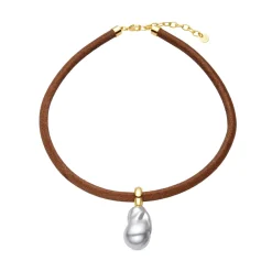 Collar de Plata de Ley 925 y Perla Blanca acabado oro amarillo de 18k - Abongo