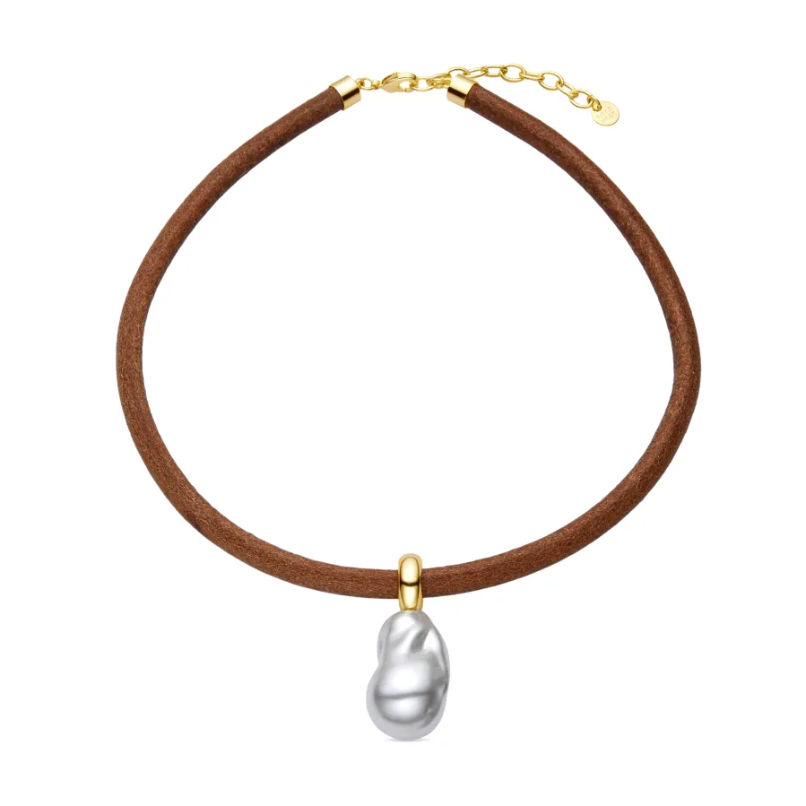 Collar de Plata de Ley 925 y Perla Blanca acabado oro amarillo de 18k - Abongo