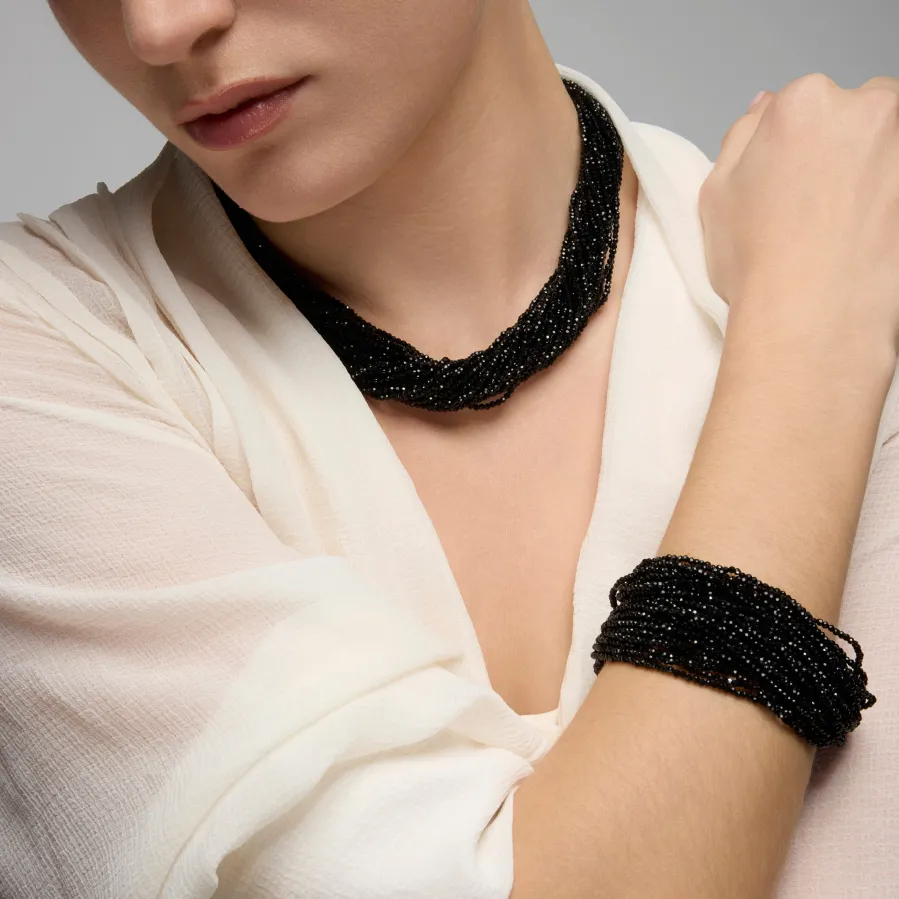 Collar de Plata de Ley 925 y Cristal Negro acabado rodio - Kibak
