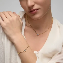 Collar de Plata de Ley 925 y Circonita Brillante acabado oro amarillo de 18k - Dusan