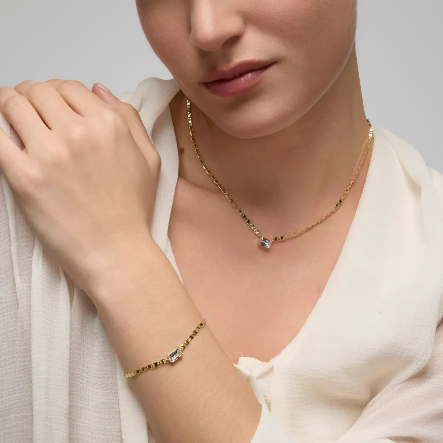 Collar de Plata de Ley 925 y Circonita Brillante acabado oro amarillo de 18k - Dusan