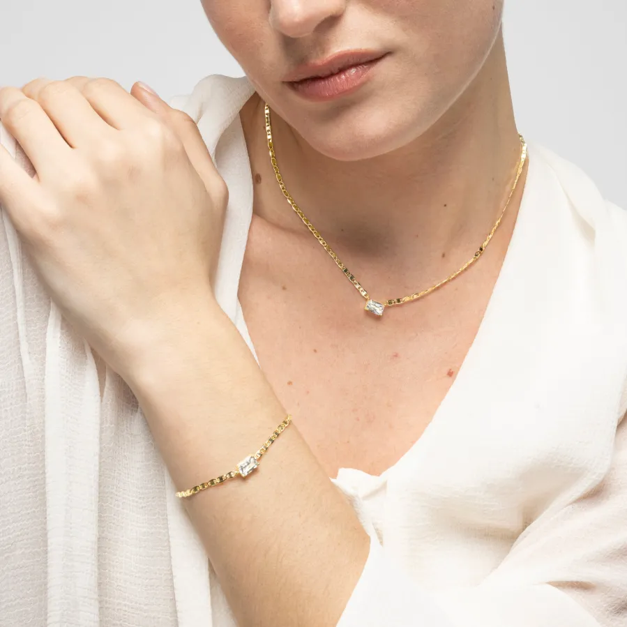 Collar de Plata de Ley 925 y Circonita Brillante acabado oro amarillo de 18k - Dusan