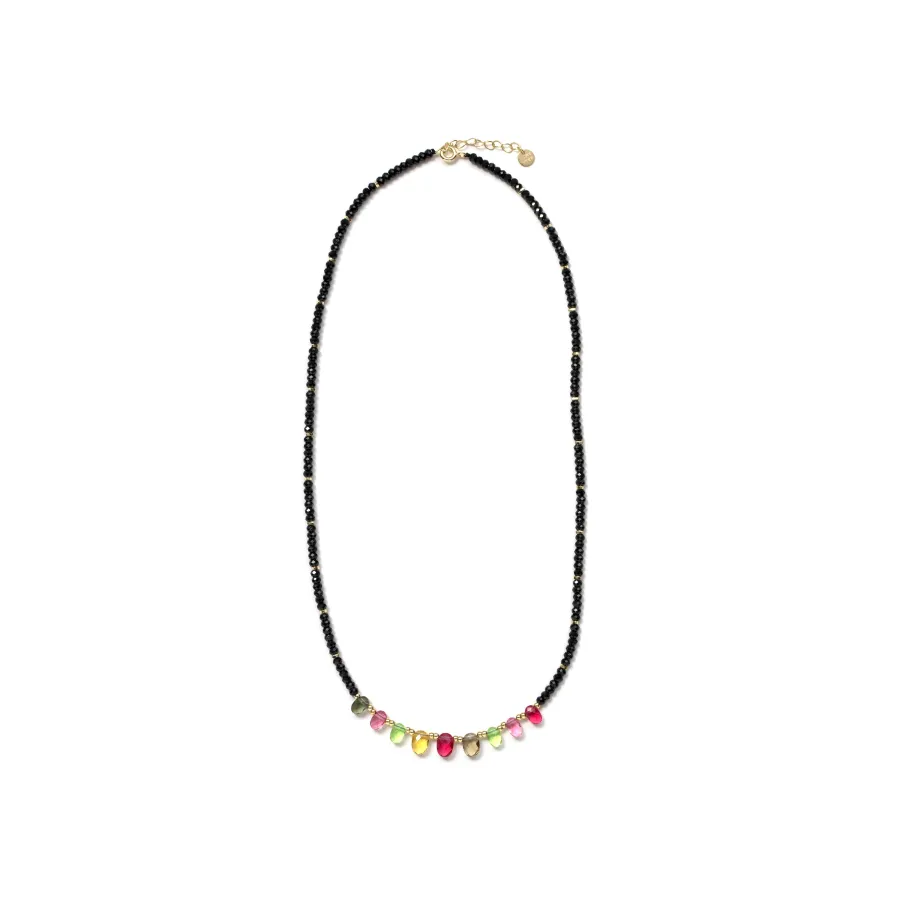 Collar de Plata de Ley 925 y Turmalina Multicolor acabado en oro amarillo de 18k - Renzah