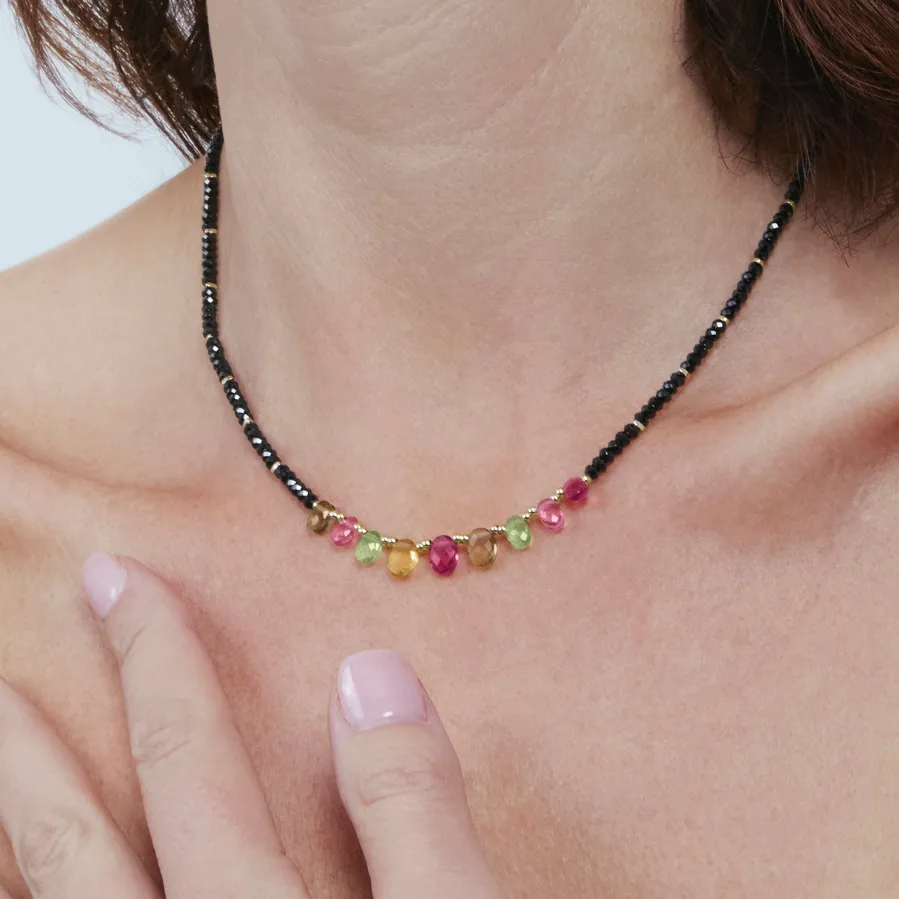 Collar de Plata de Ley 925 y Turmalina Multicolor acabado en oro amarillo de 18k - Renzah