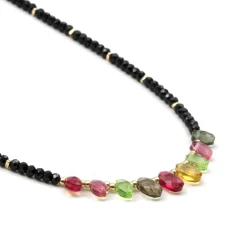 Collar de Plata de Ley 925 y Turmalina Multicolor acabado en oro amarillo de 18k - Renzah