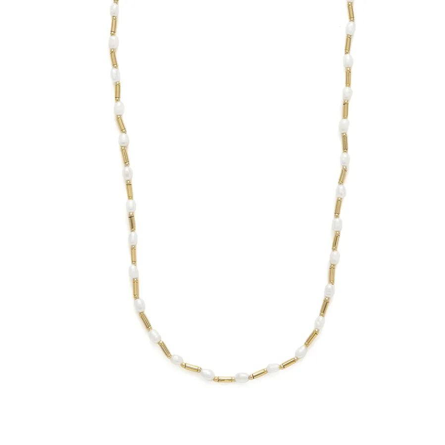 Collar de Plata de Ley 925 y Perla Blanca acabado en oro amarillo 18k - Laurid