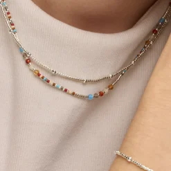 Collar de Plata de Ley 925 y Cristal Granate acabado rodio - Lareth